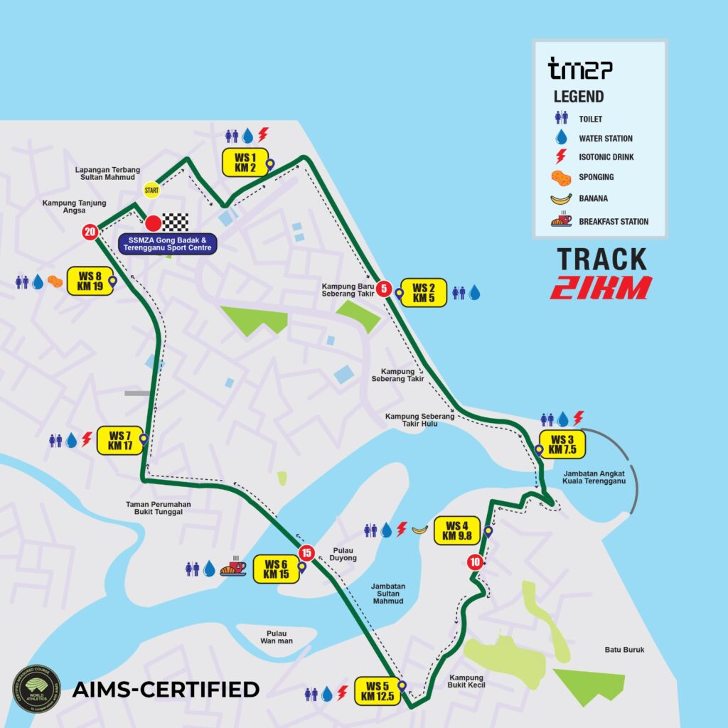 21KM Terengganu Marathon Route Track Malaysia AIMS Standard Certified 2026 2027 TM27